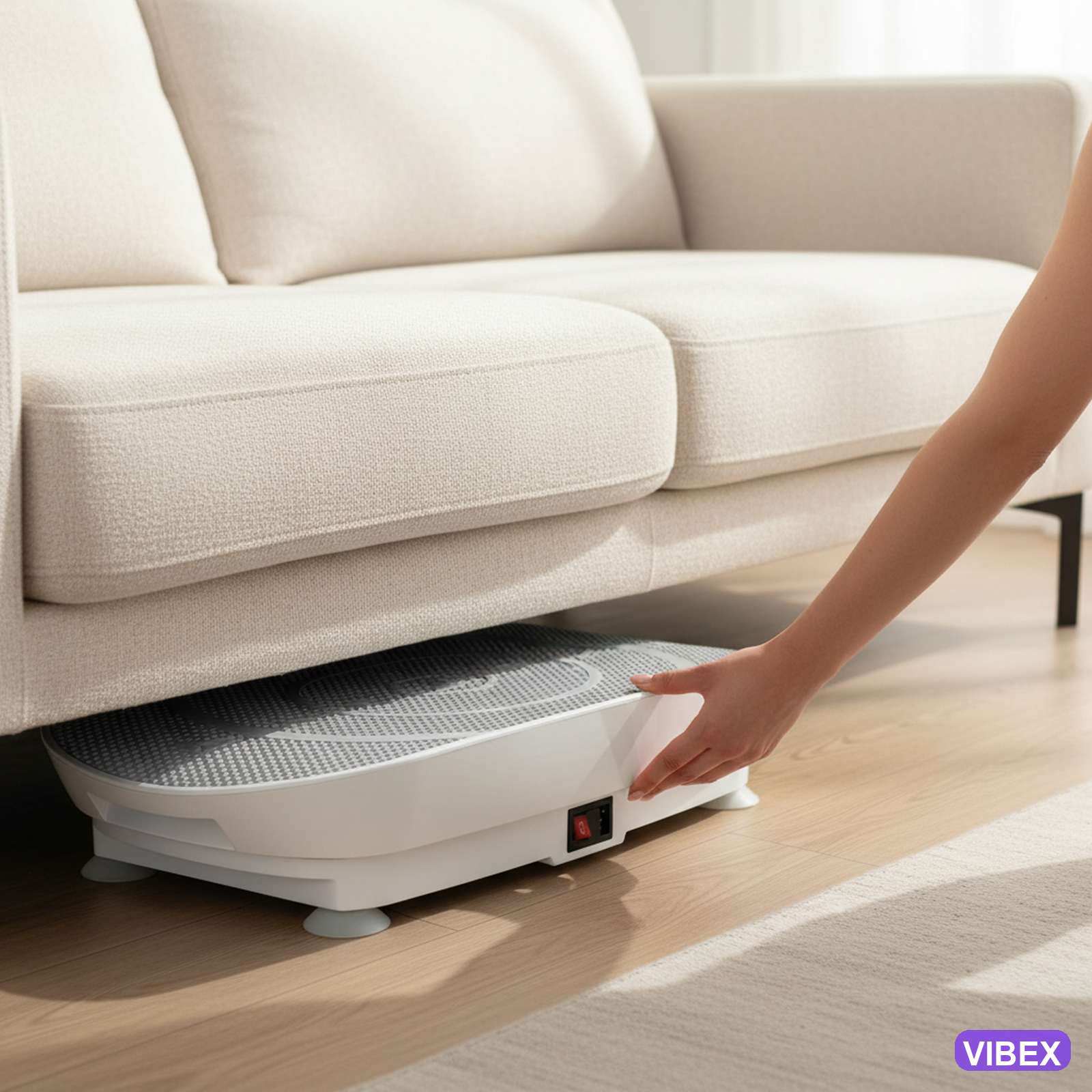 VIBEX slides under couch for storage